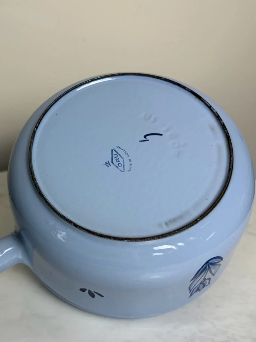 Vintage DRU Holland Blue Tulip Enamel Cast Iron Saucepan Pot Lid 4031-16 50s 6